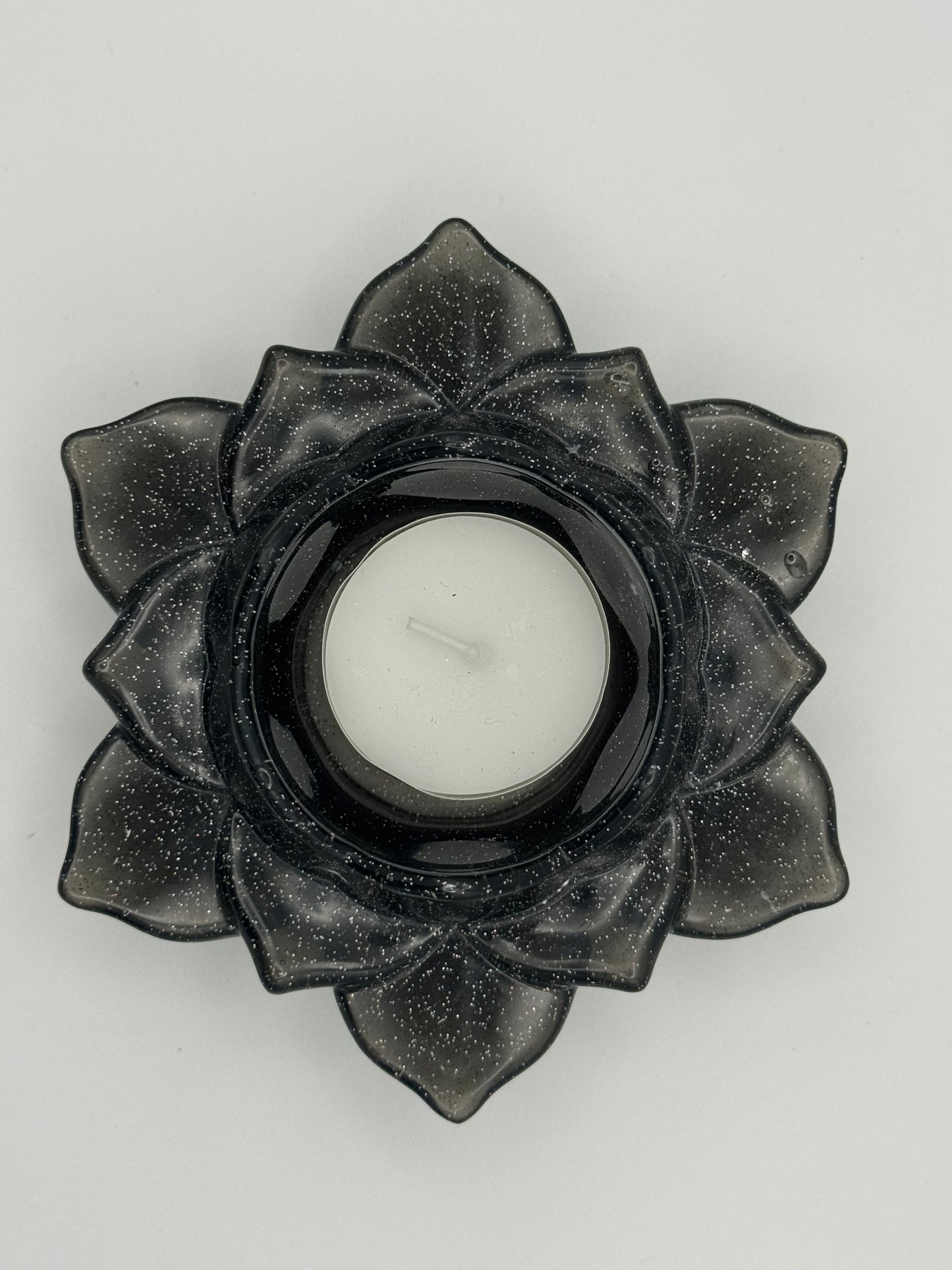 Black glitter resin lotus flower tealight holder