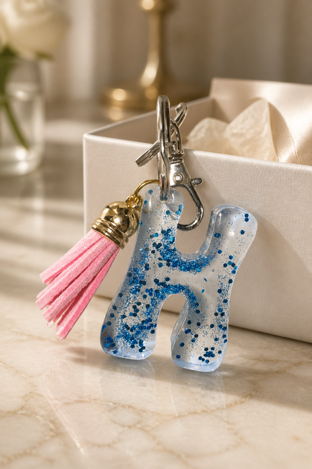 Glitter resin letter keyrings