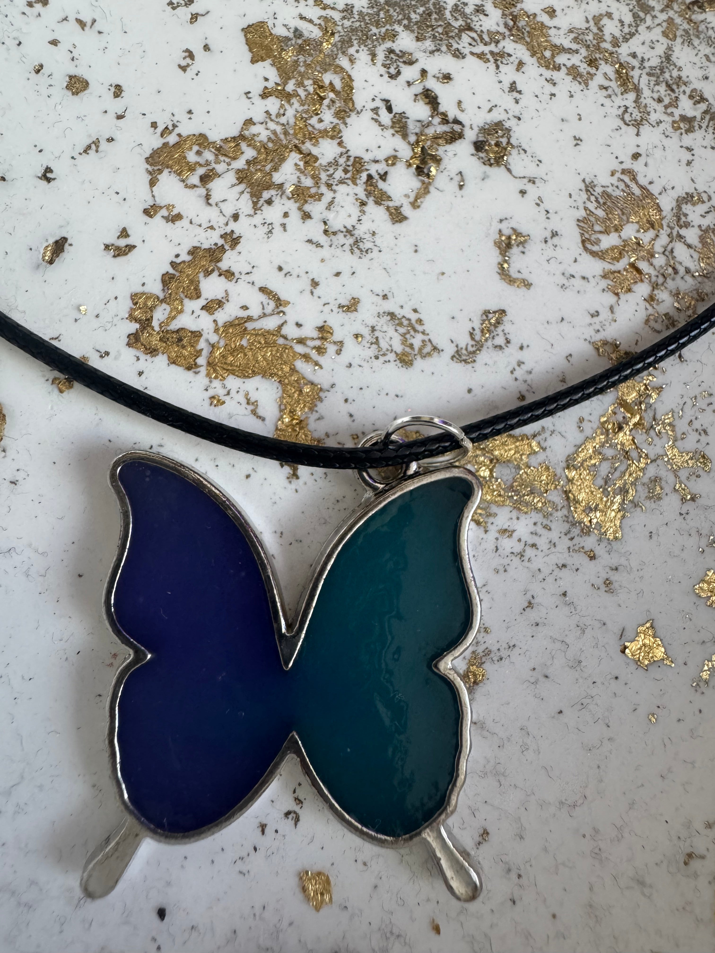 Butterfly shaped bezel necklace