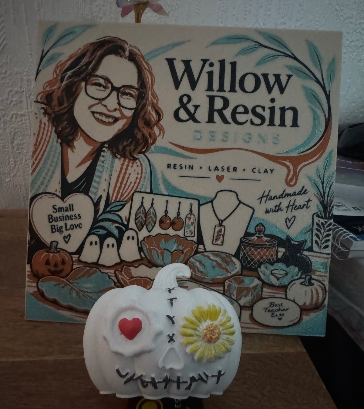 Hand poured eco resin pumpkin head ornament – photo 2 | Willow & Resin Designs