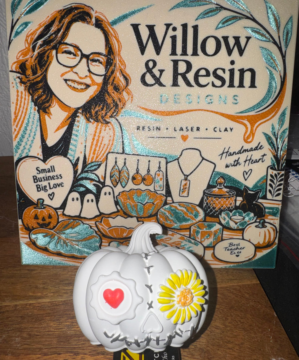 Hand poured eco resin pumpkin head ornament | Willow & Resin Designs