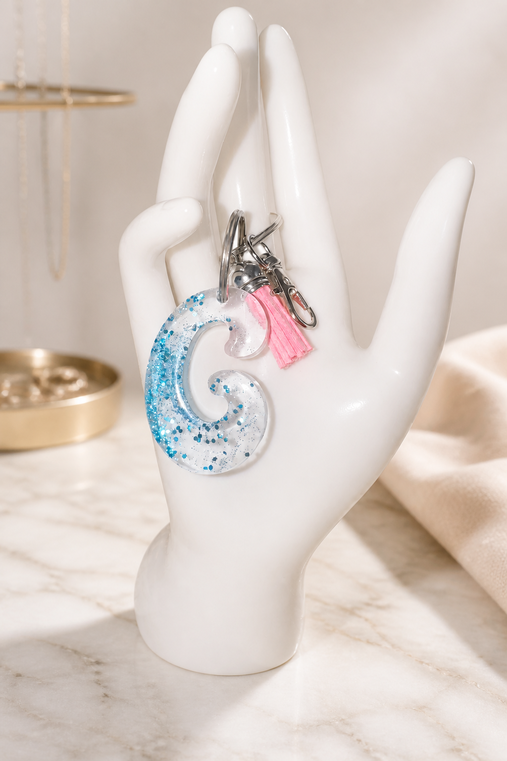 Glitter resin letter keyrings