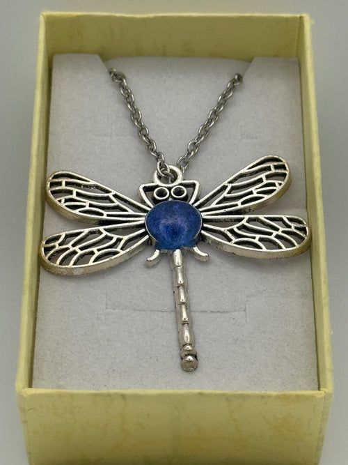 Blue Dragonfly Necklace - Resin Pendant