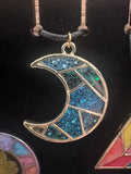 Multicoloured moon shaped bezel necklace