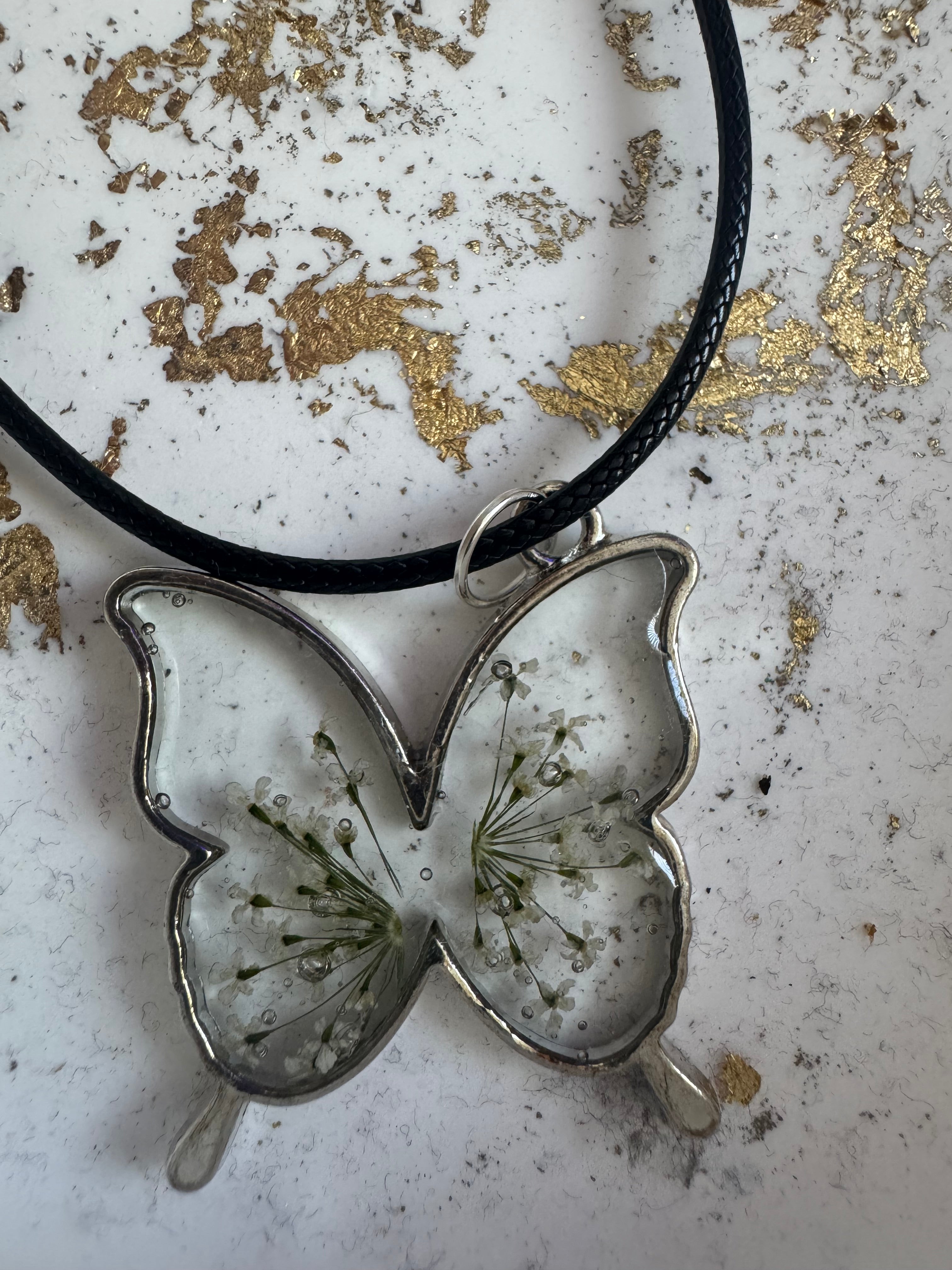 Butterfly shaped bezel necklace