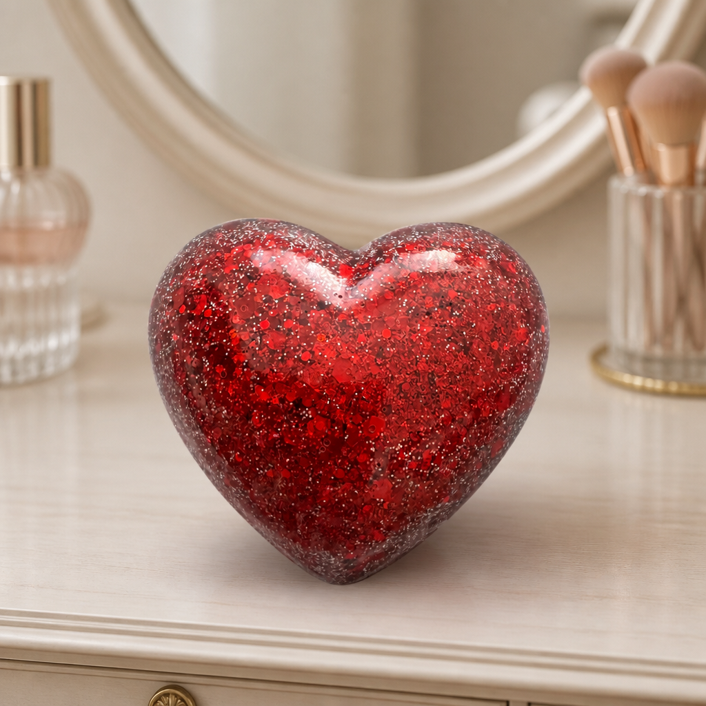 Red resin heart with glitter ornament