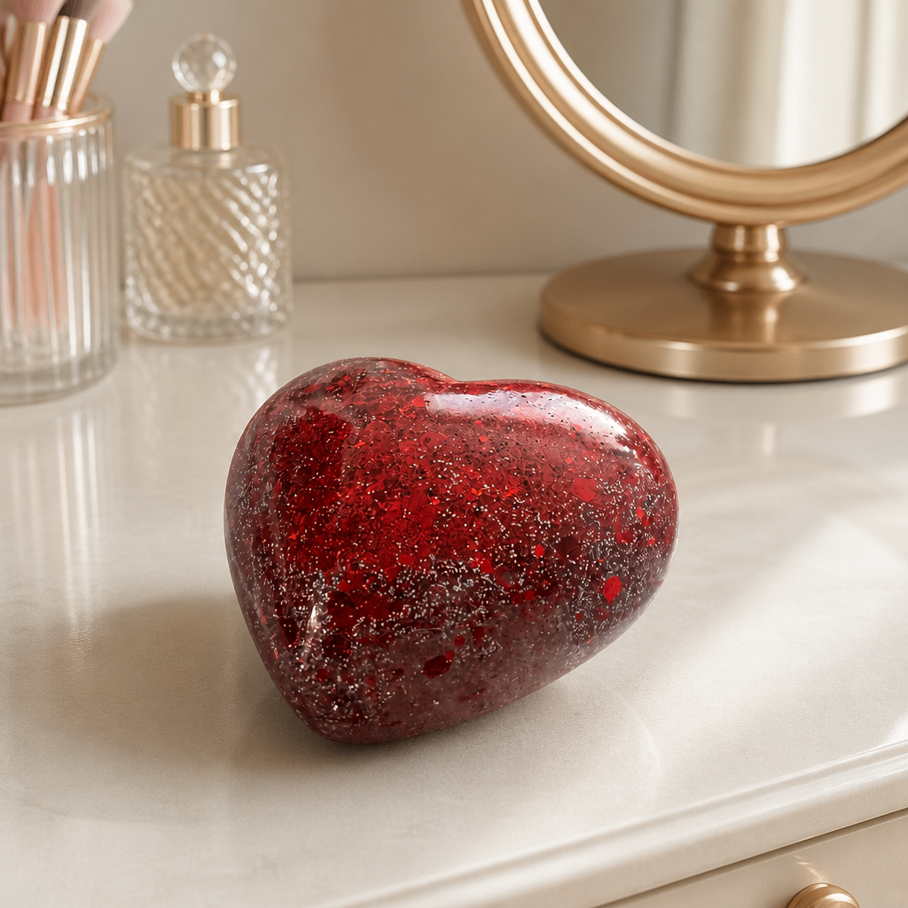 Red resin heart with glitter ornament