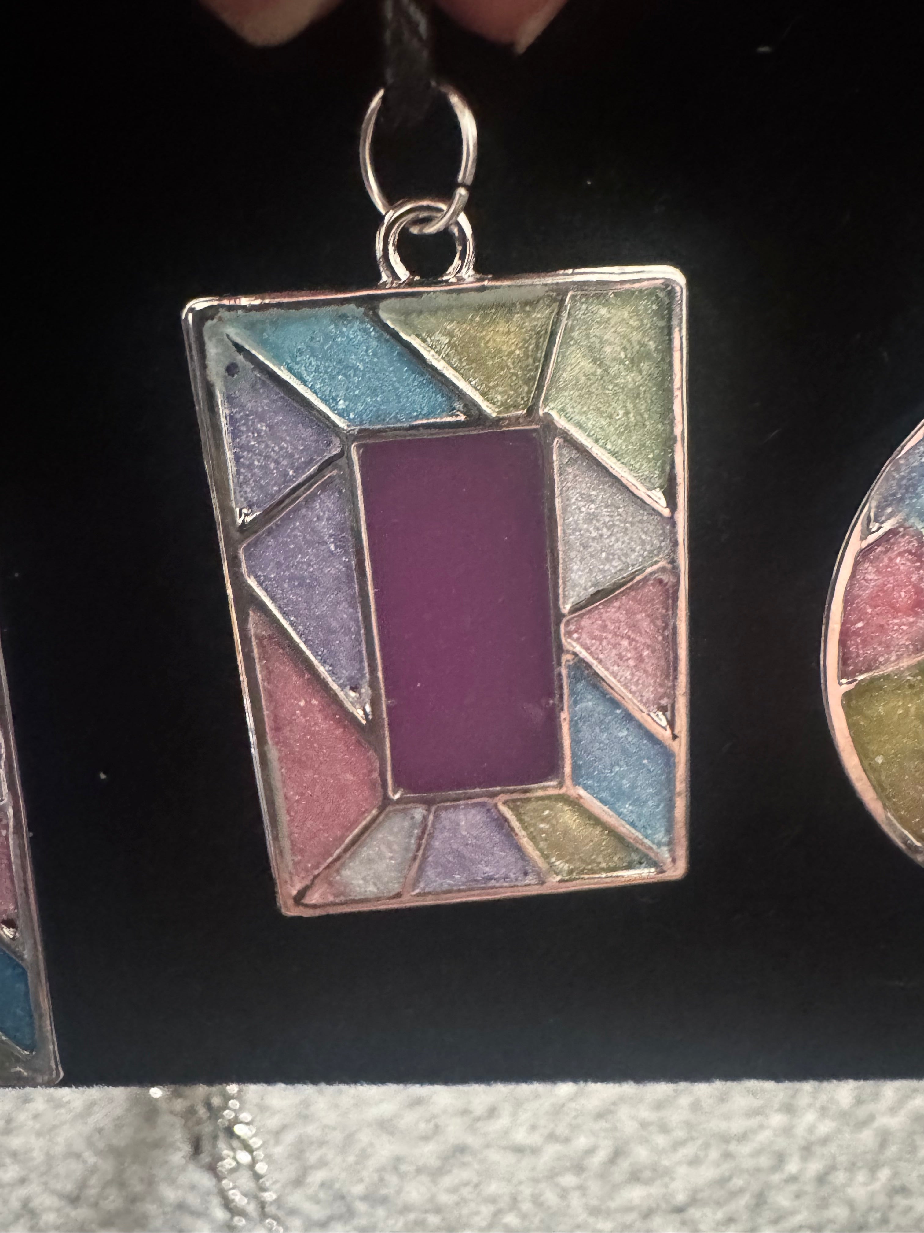 Multicoloured rectangle bezel necklace
