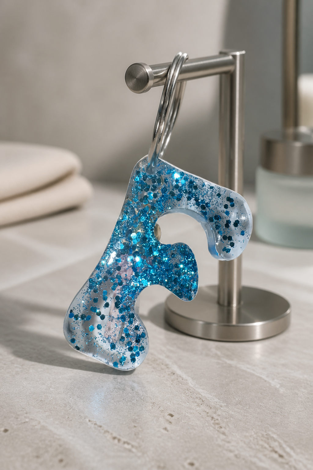 Glitter resin letter keyrings