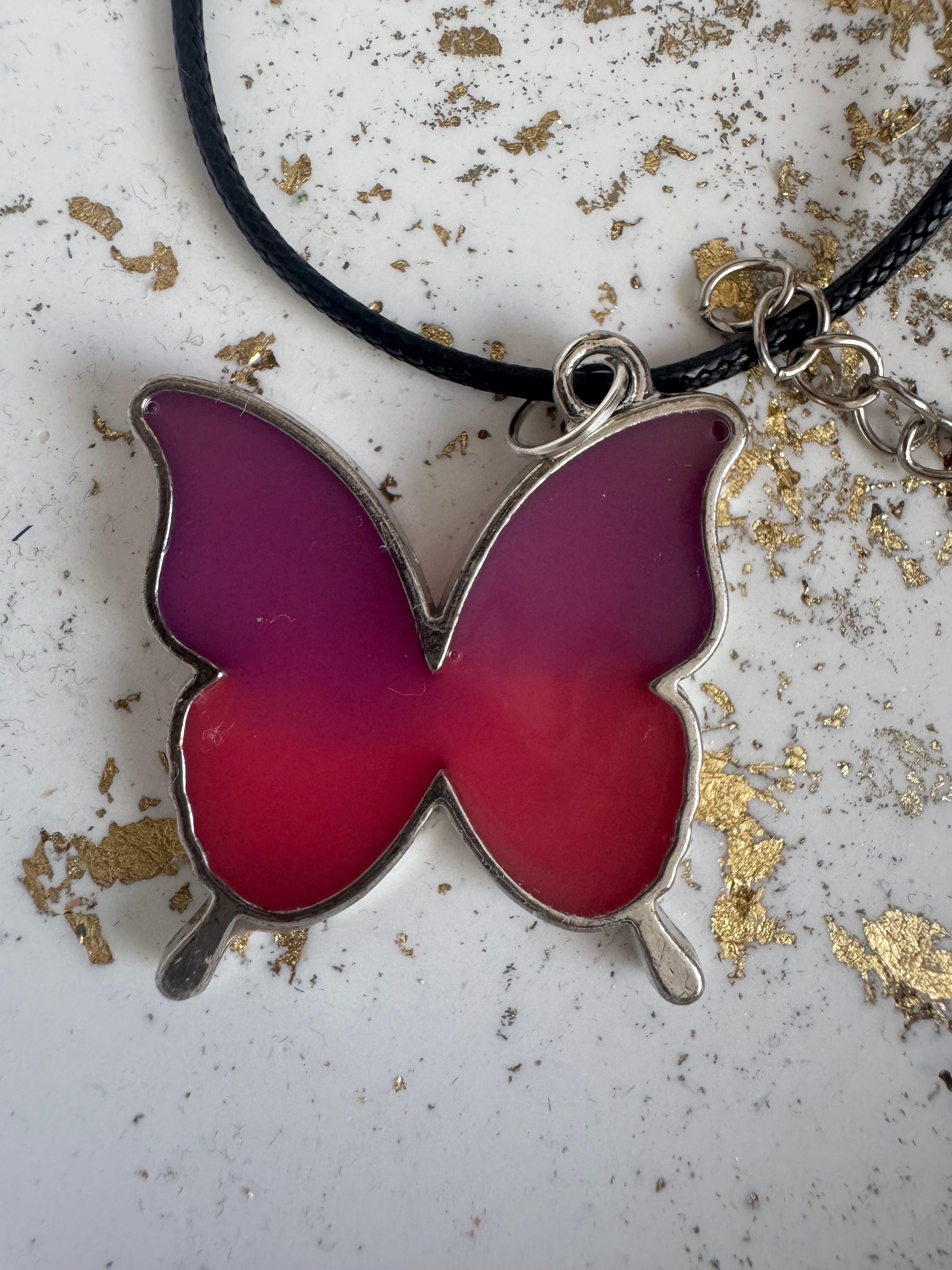 Butterfly shaped bezel necklace