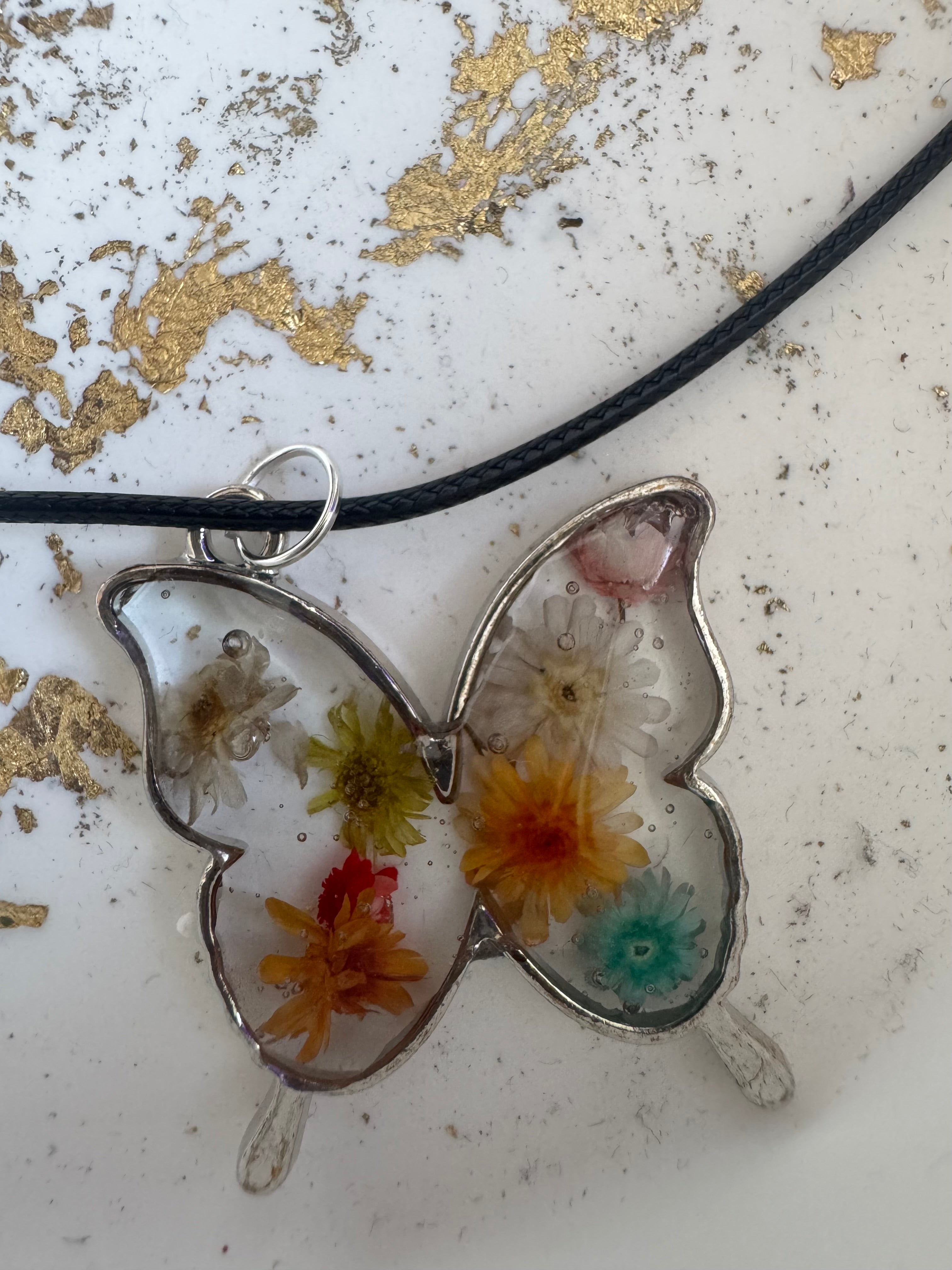 Butterfly shaped bezel necklace