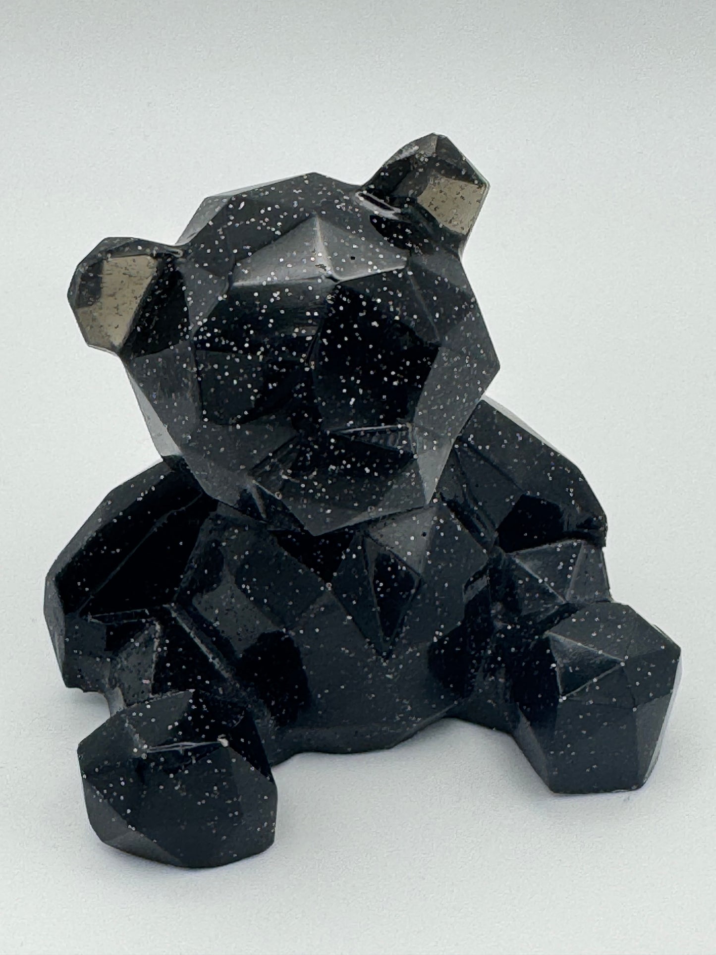 Black and glitter resin geometric teddy bear ornament