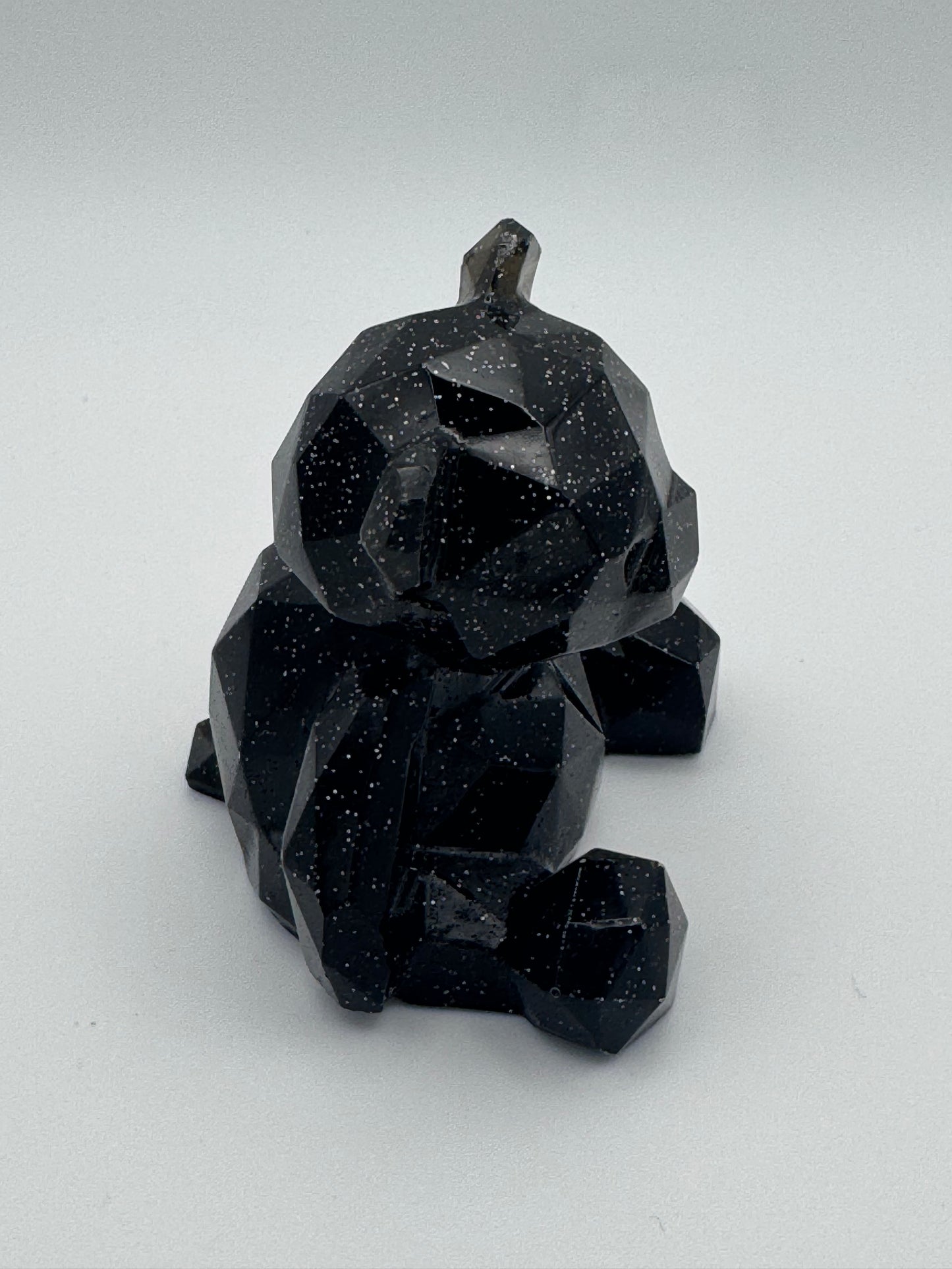 Black and glitter resin geometric teddy bear ornament