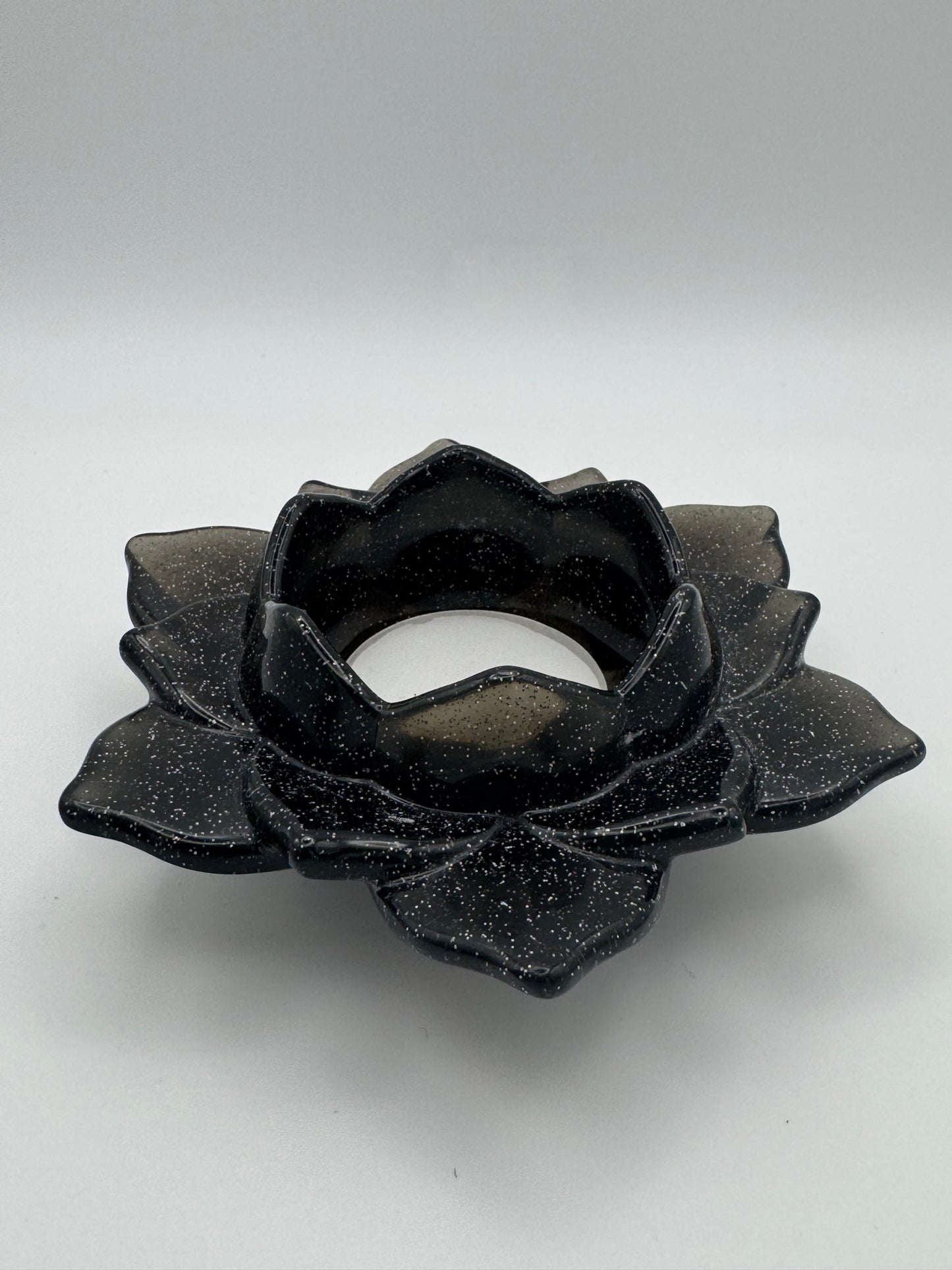 Black glitter resin lotus flower tealight holder