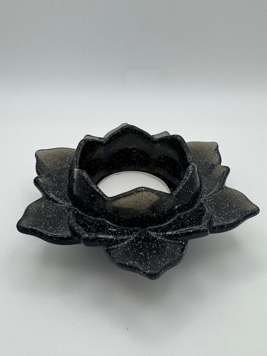 Black glitter resin lotus flower tealight holder