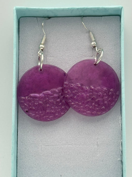 Purple circular resin earrings