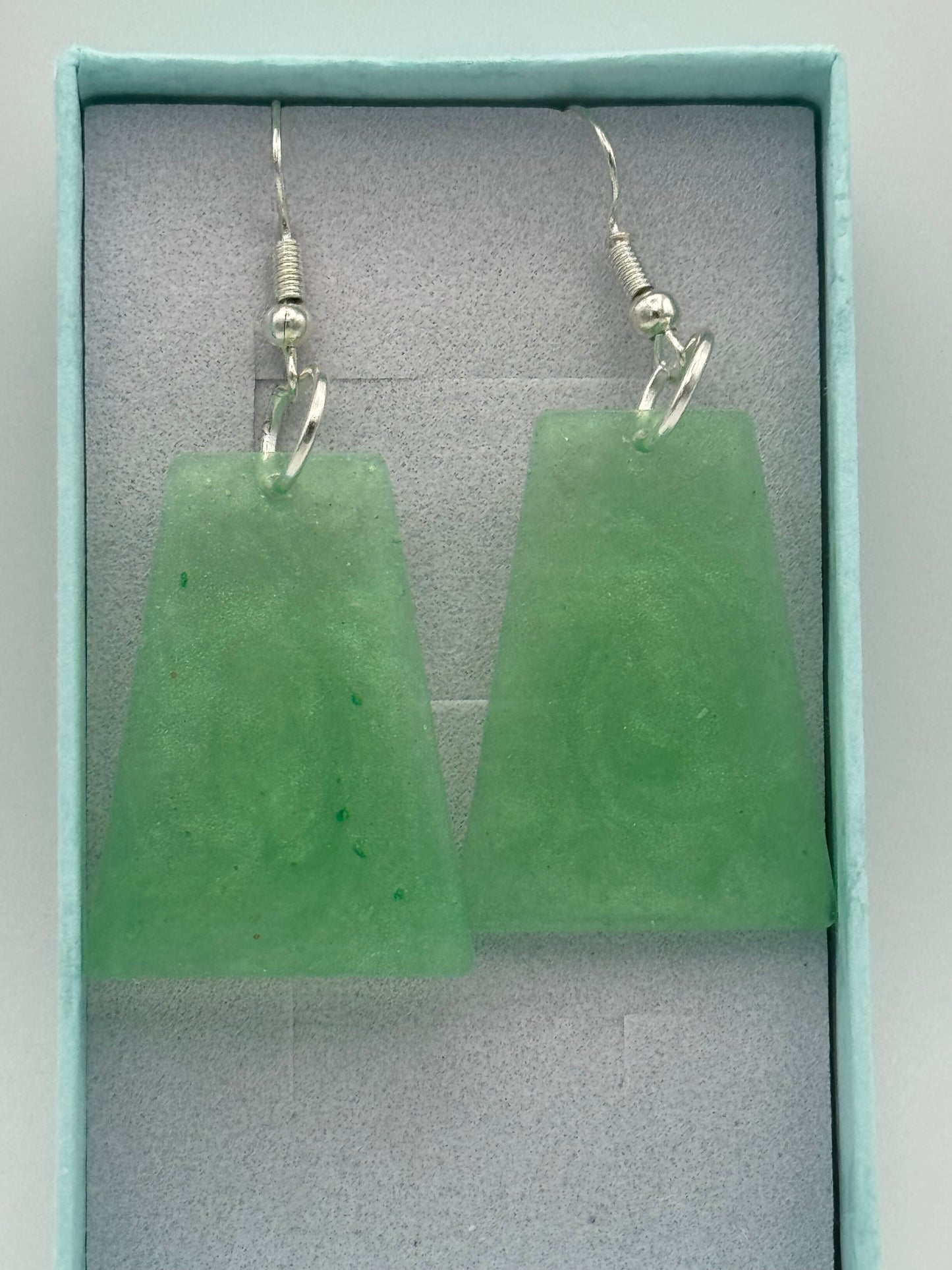 Green resin long earrings