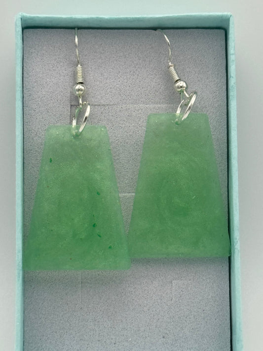 Green resin long earrings