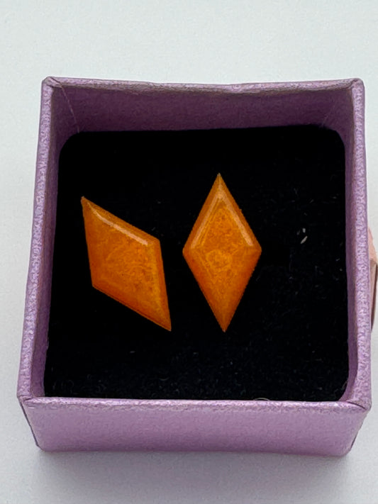 Orange  resin diamond shaped stud earrings