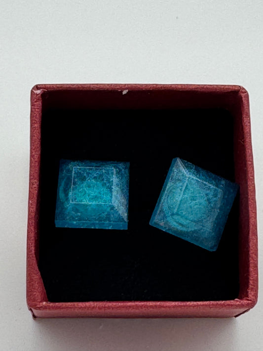 Blue resin square shaped stud earrings