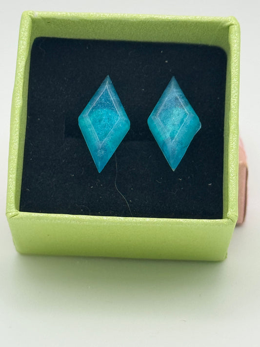 Light Blue resin diamond shaped stud earrings