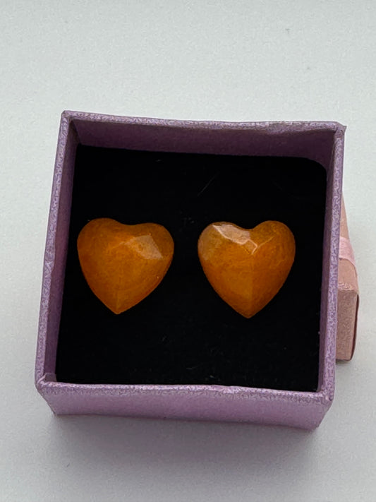 Orange resin heart shaped stud earrings