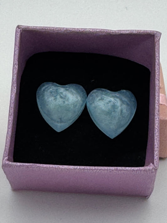 Light Blue resin heart shaped stud earrings