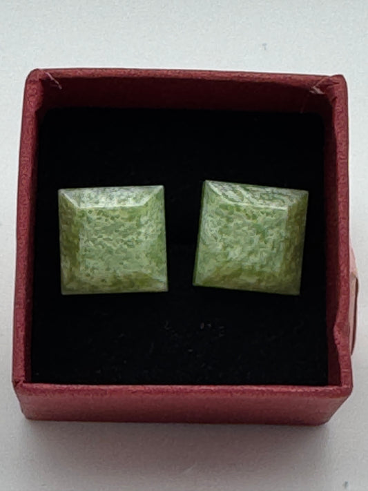 Green resin square shaped stud earrings