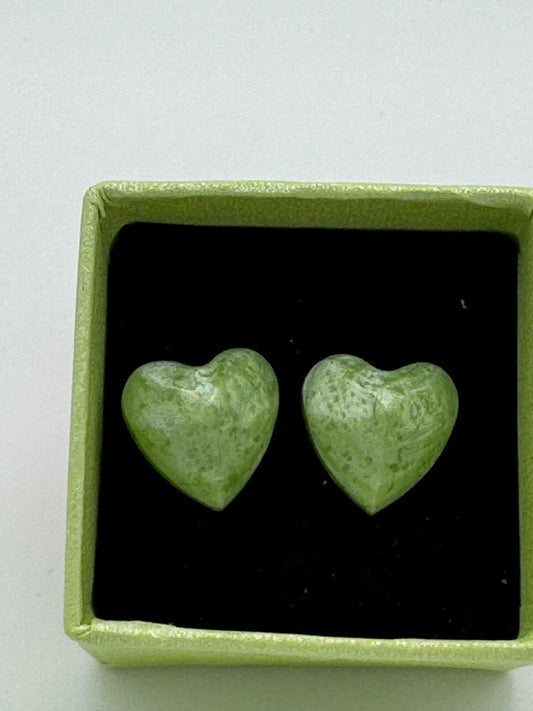 Green resin heart shaped stud earrings
