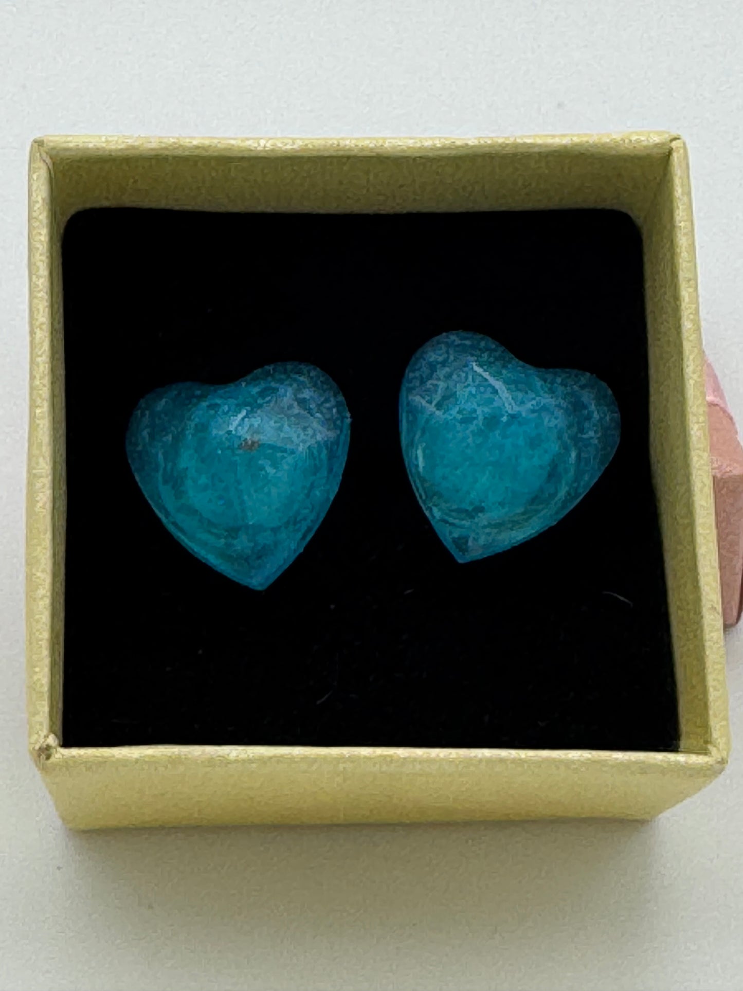 Blue resin heart shaped stud earrings