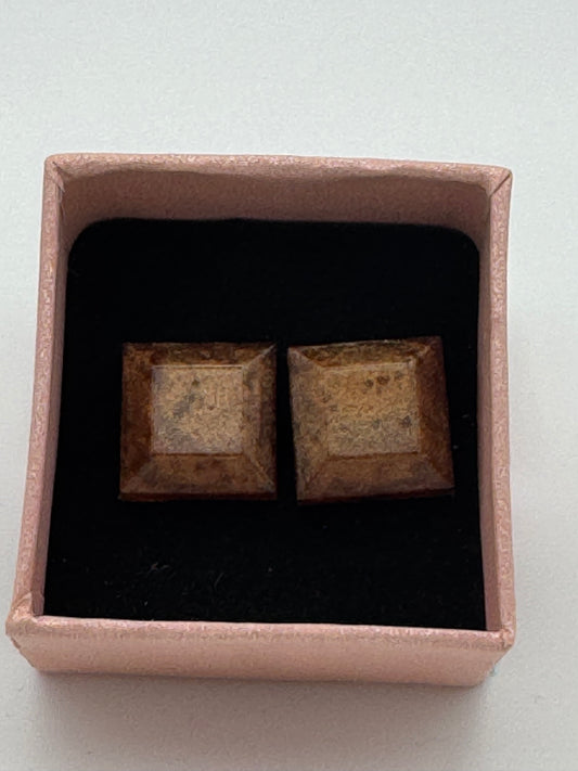 Bronze resin square shaped stud earrings