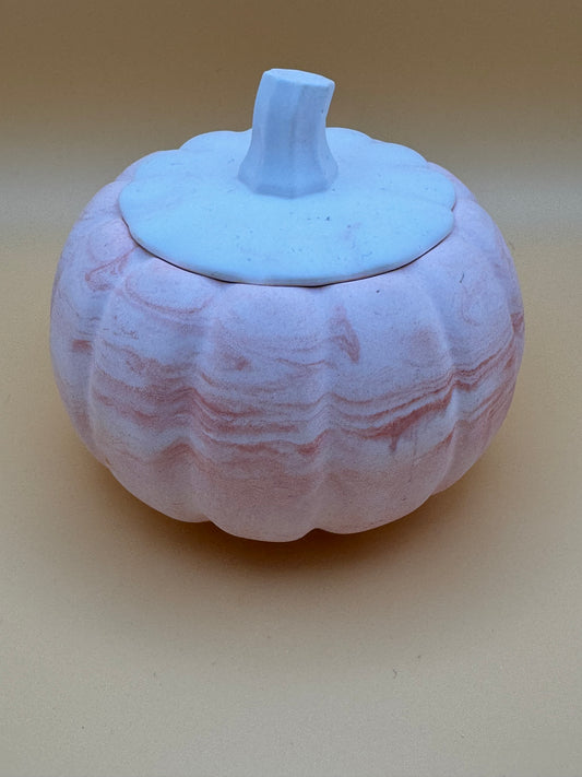 Resincrete pumpkin trinket pot, orange/red marble