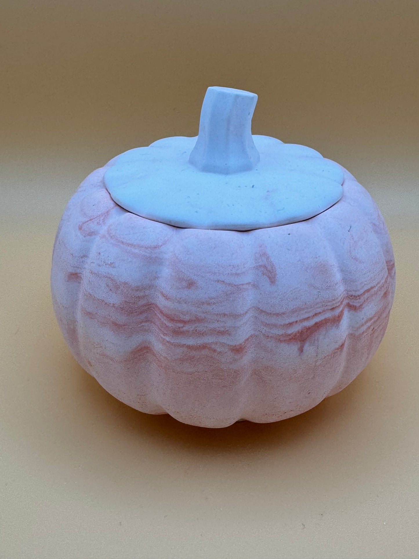 Resincrete pumpkin trinket pot, orange/red marble