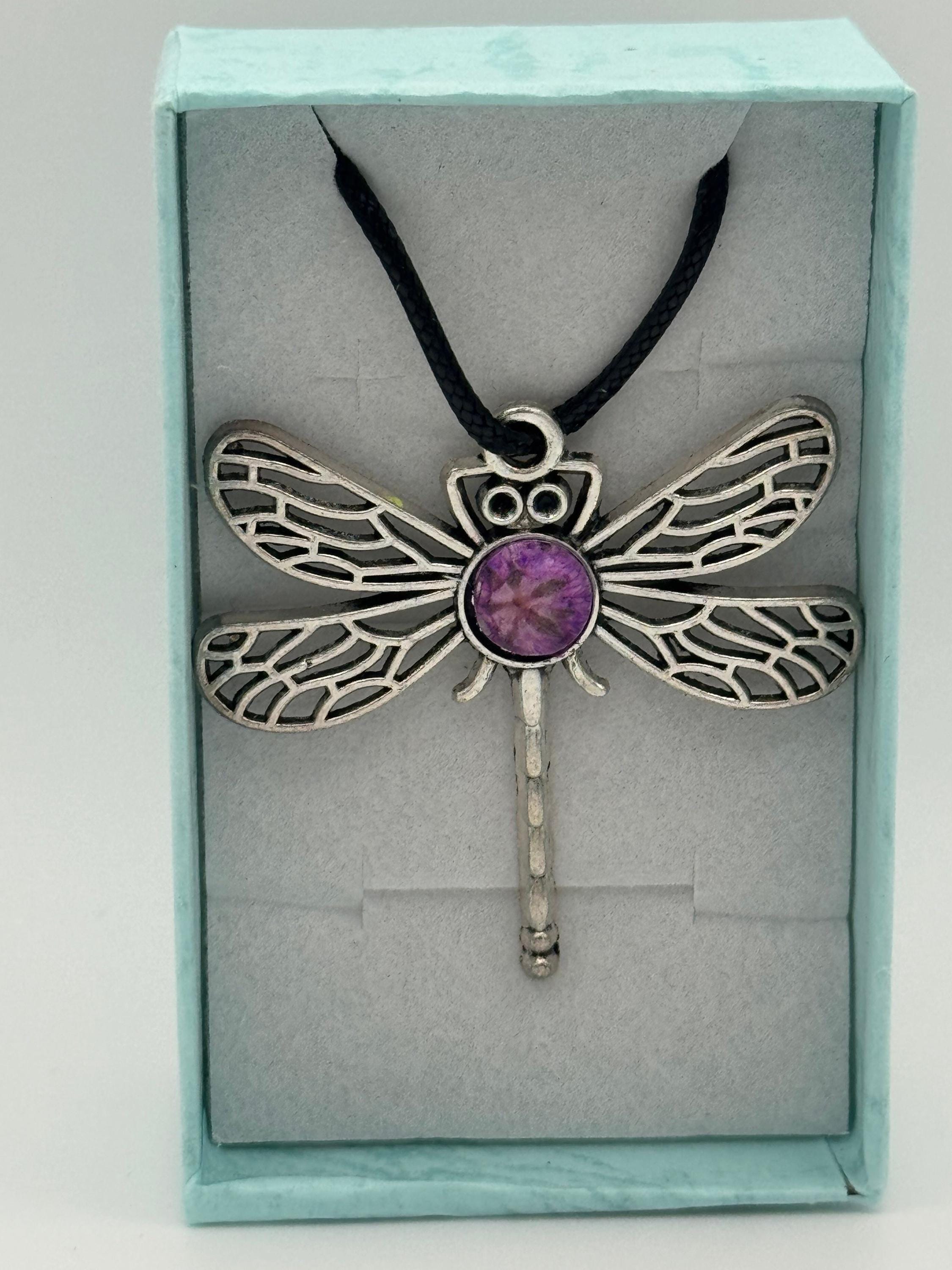 Purple Dragonfly Necklace - Resin Pendant