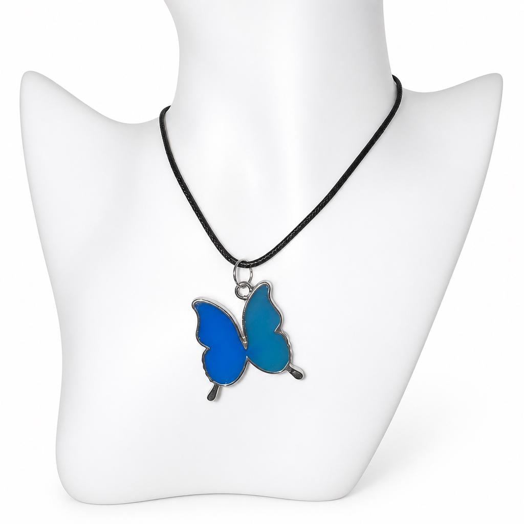 Handmade resin necklace, metal butterfly bezel filled with resin