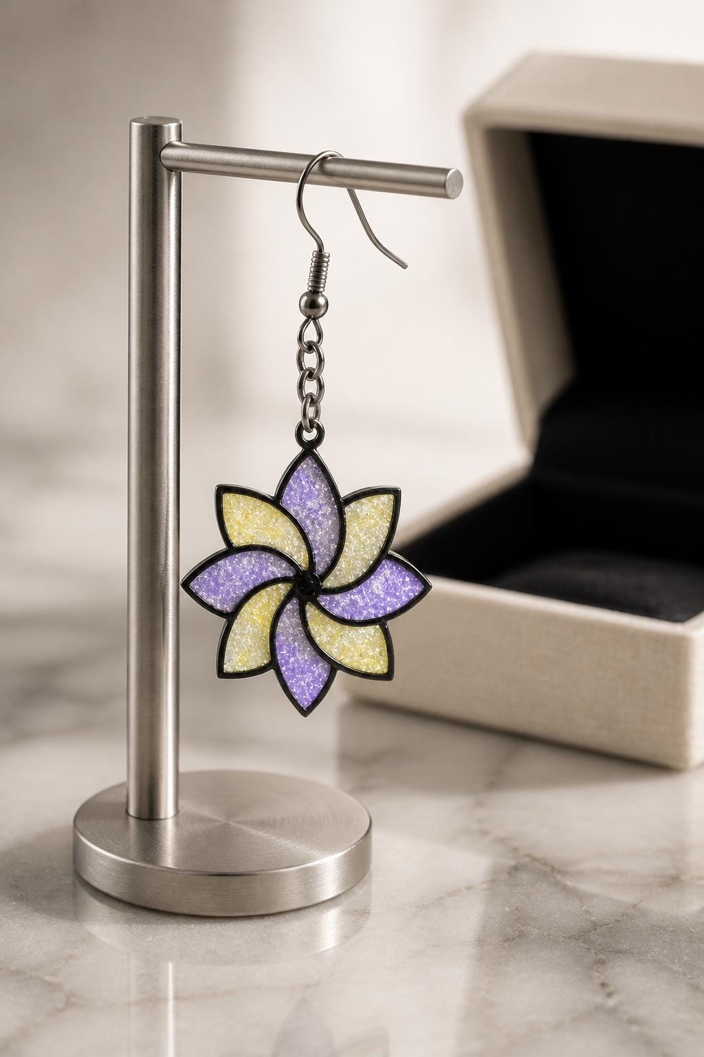Handmade resin earrings with metal bezels