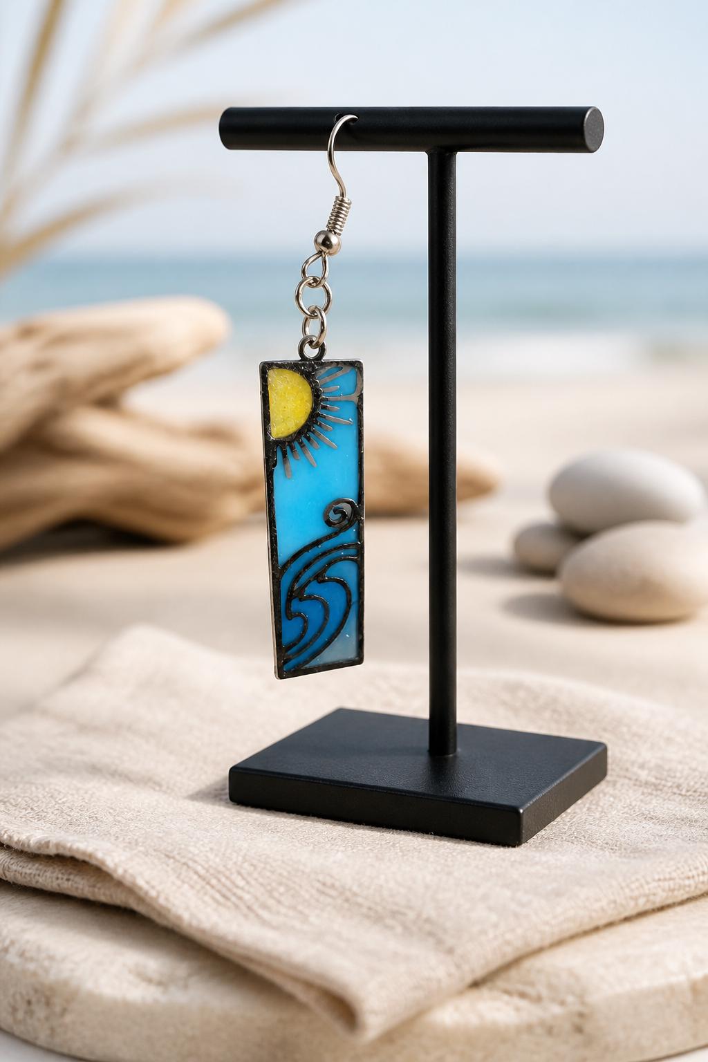 Handmade resin earrings with metal bezels