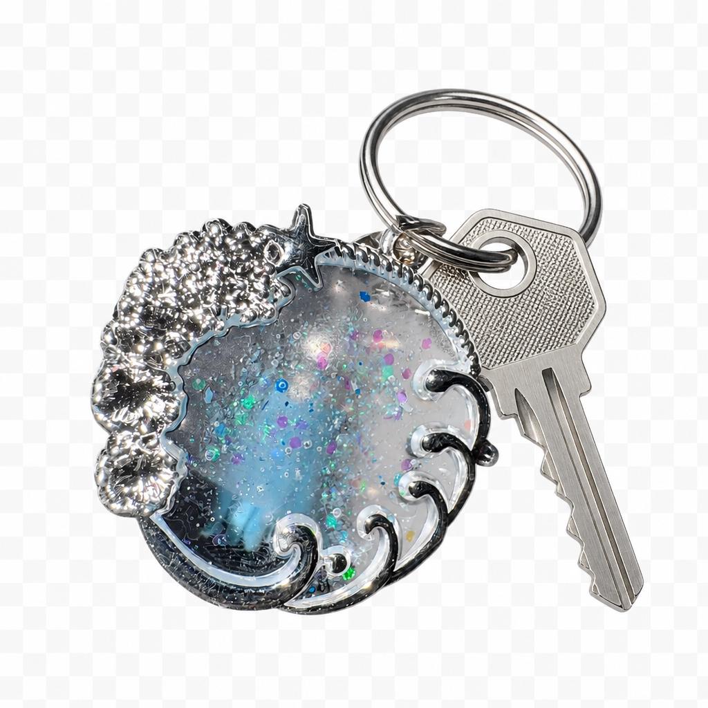 Handmade resin keyrings with metal framing
