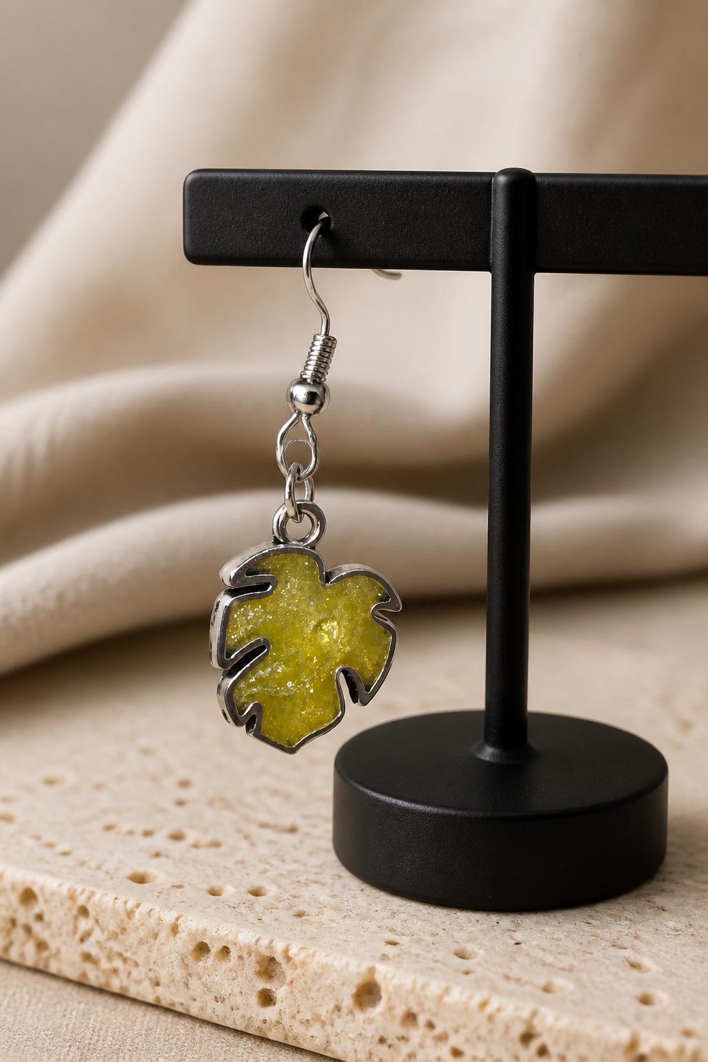 Handmade resin palm leaf earrings