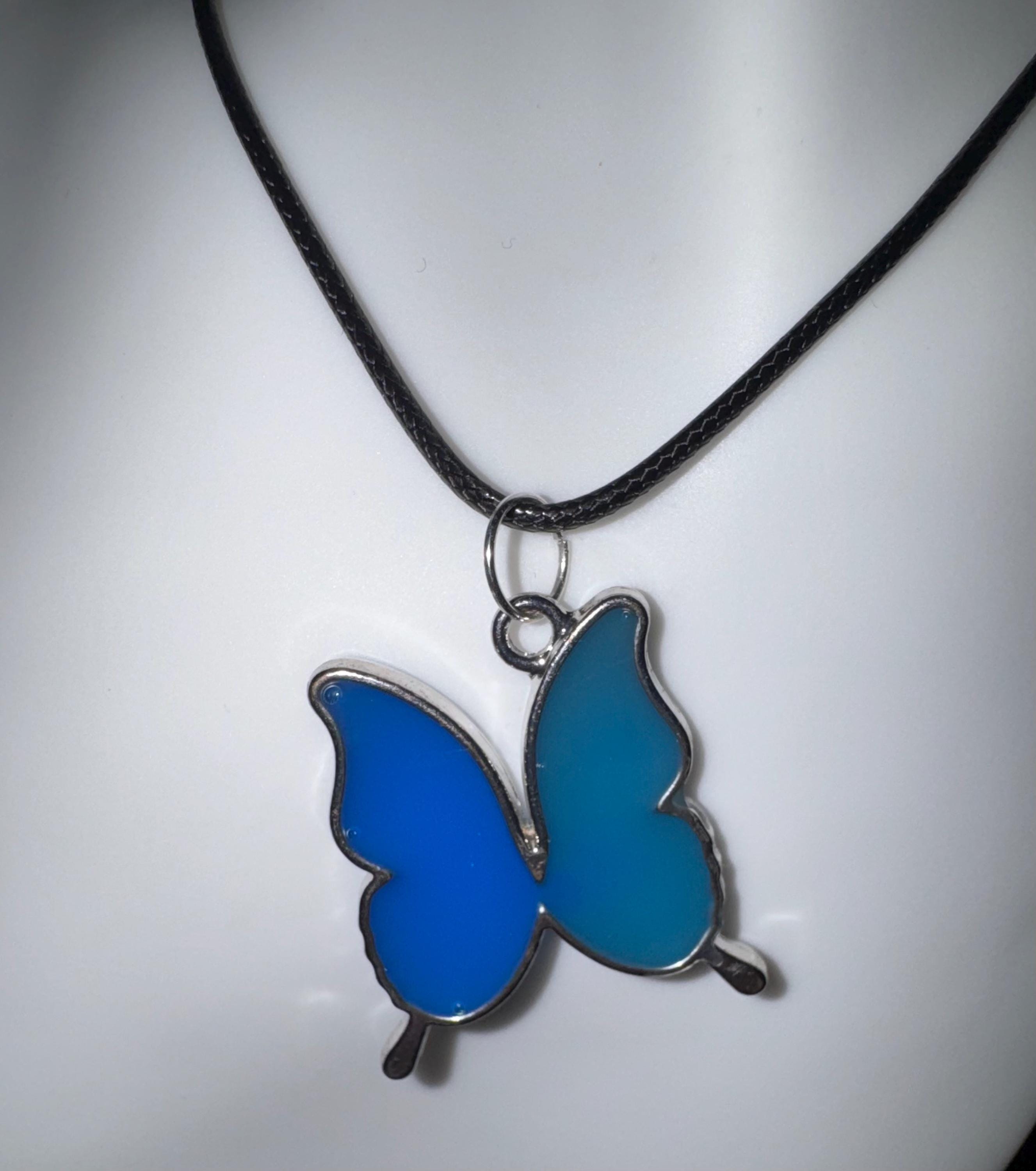 Handmade resin necklace, metal butterfly bezel filled with resin