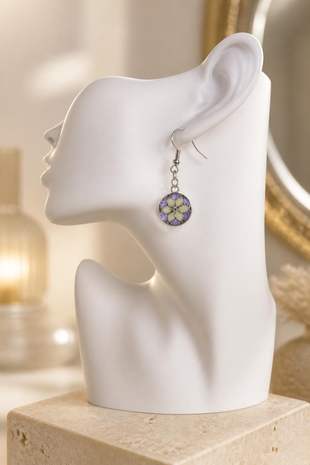 Handmade resin earrings with metal bezels