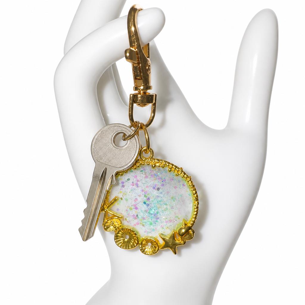Handmade resin keyrings with metal framing