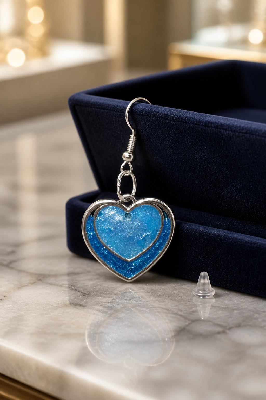 Handmade resin and heart bezel earrings