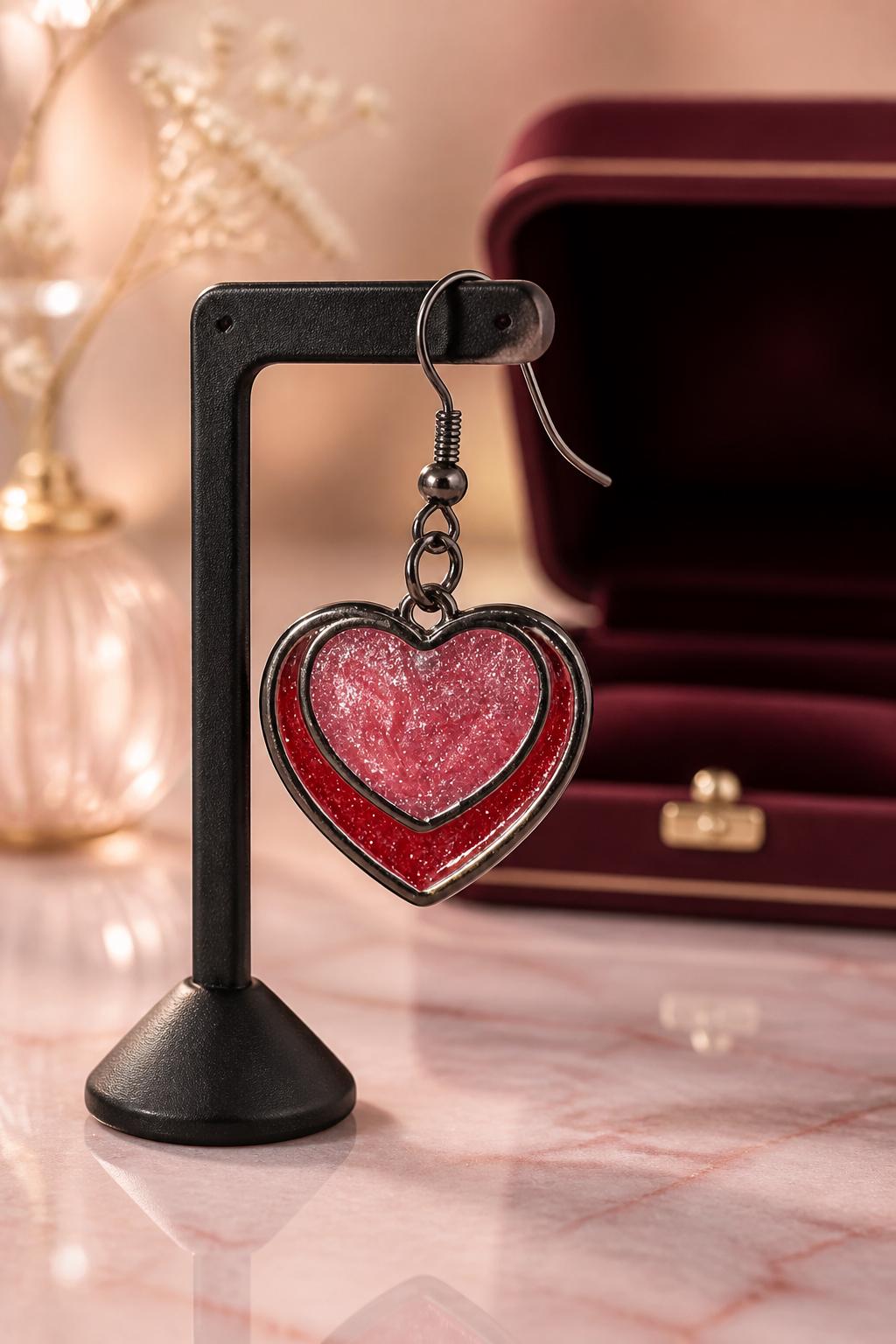 Handmade resin and heart bezel earrings