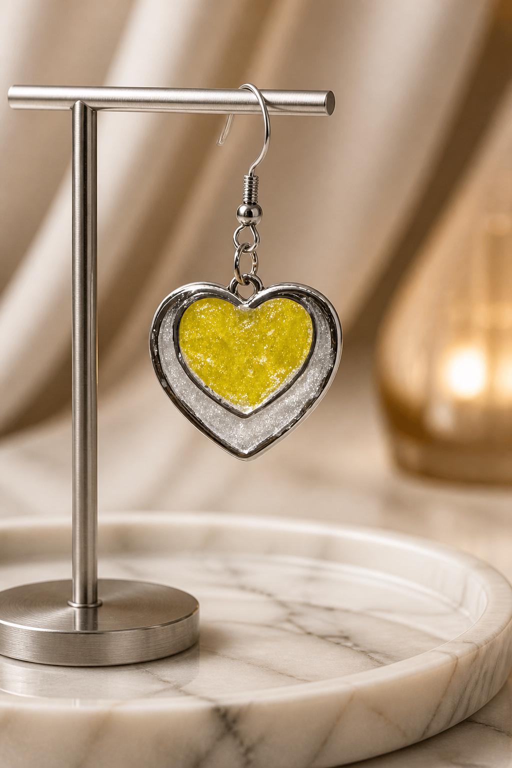 Handmade resin and heart bezel earrings
