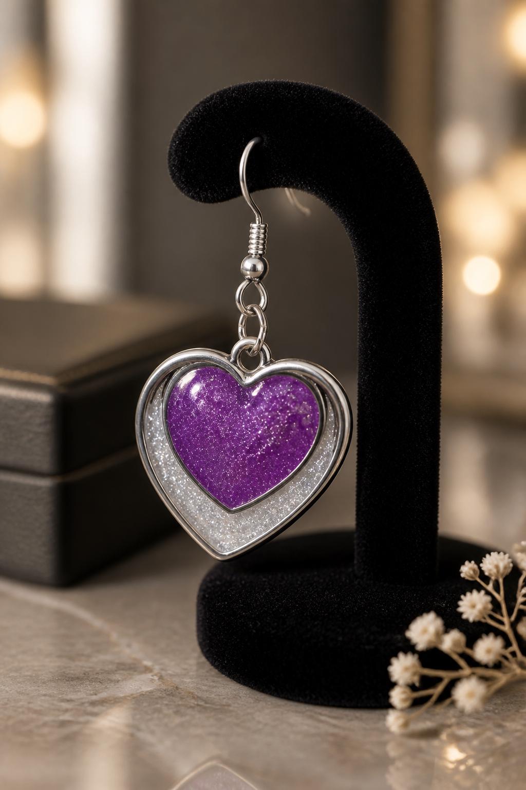Handmade resin and heart bezel earrings