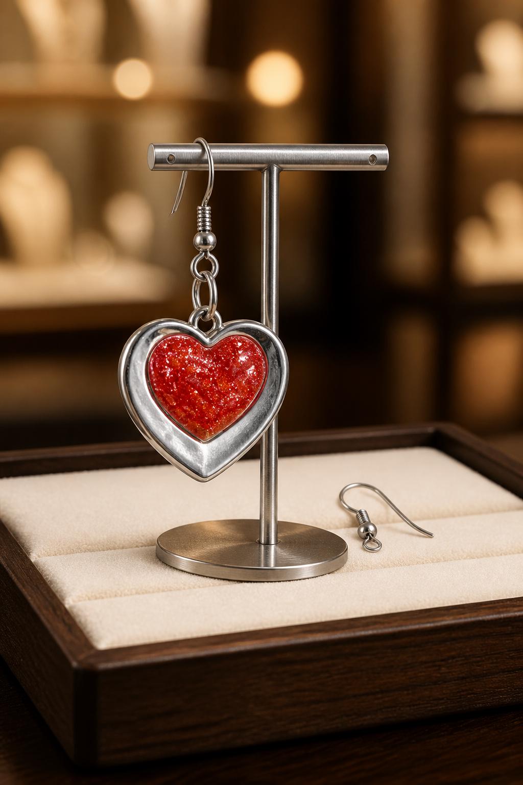 Handmade resin and heart bezel earrings